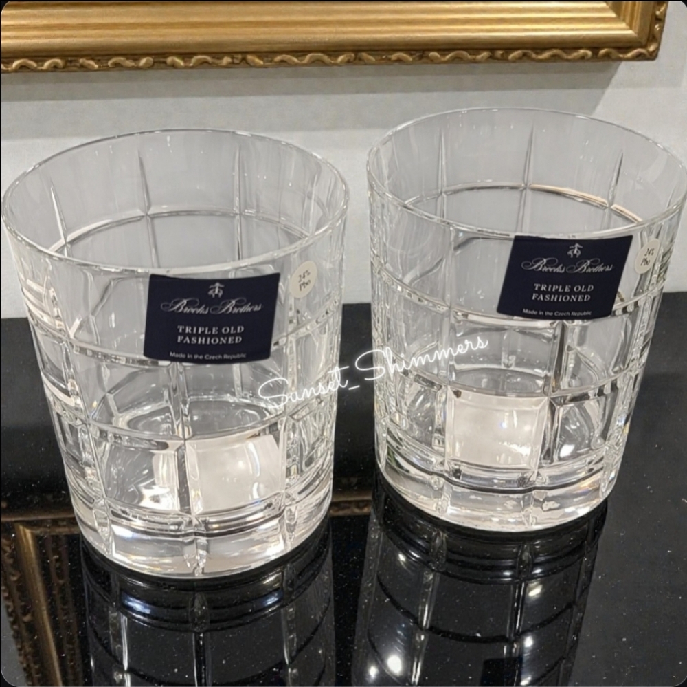 2 Brooks Brothers Triple Old Fashioned Euro Crystal Whiskey Bar Glasses Czech - Picture 5 of 5